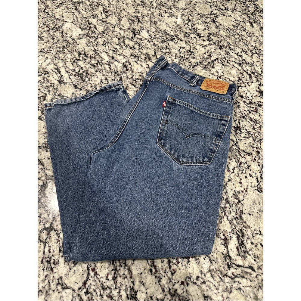 Levi's 550 Men's Relaxed Fit‎ Denim Blank Tag Straights Leg Blue 42 x 30 Jeans